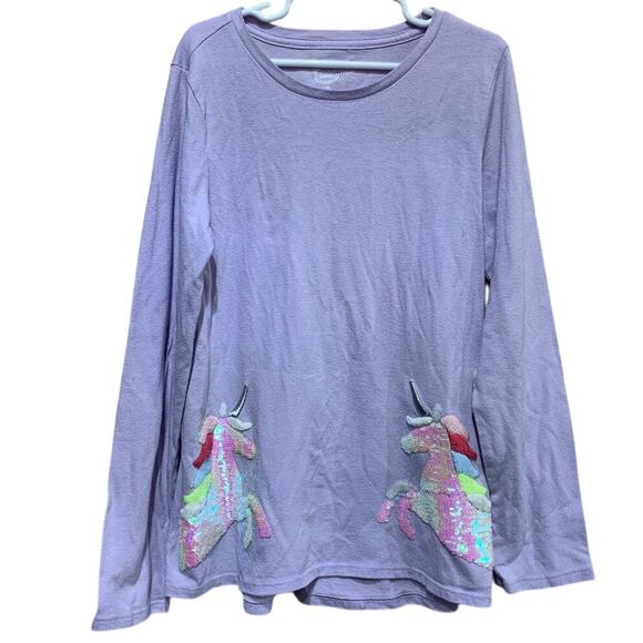 Wonder Nation Girls Large 10-12 Rainbow Sequin Unicorn LongSleeve Polycotton Tee - Picture 1 of 5